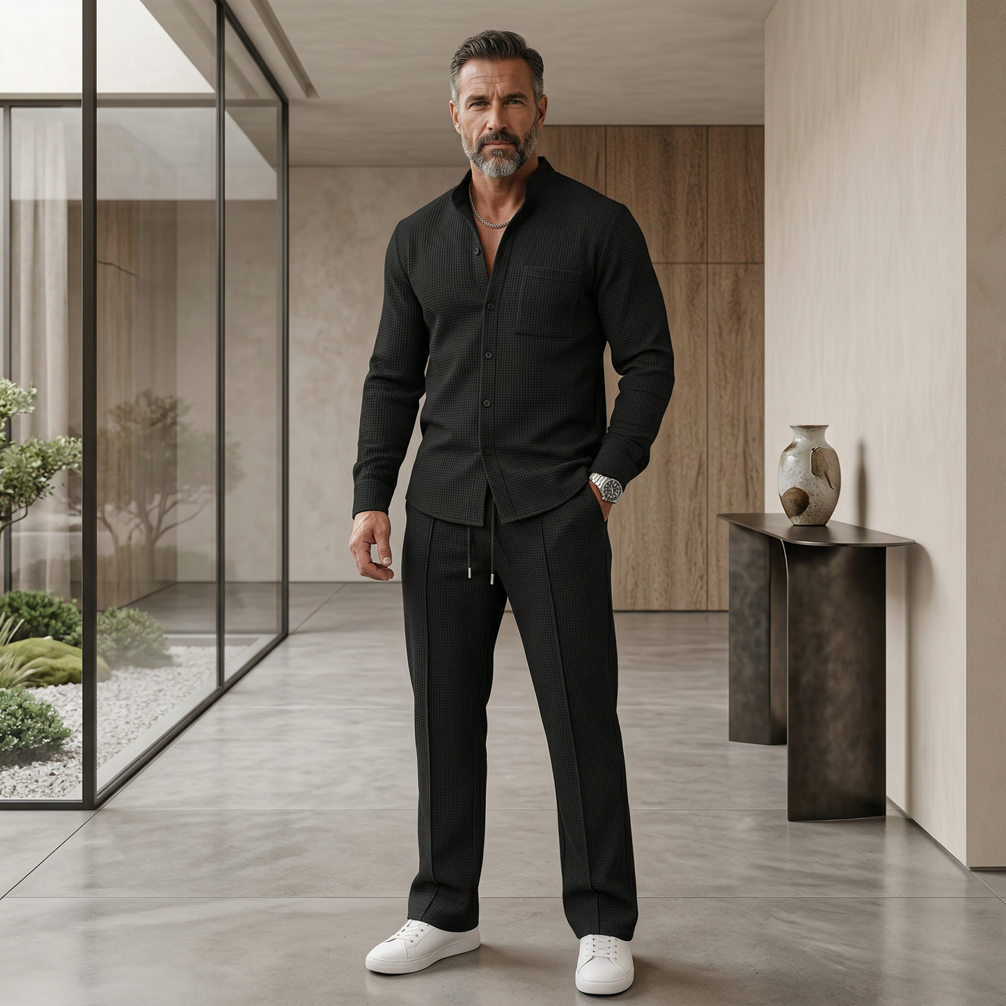 Herren Waffel-Set – Stilvoller Zweiteiler mit hohem Tragekomfort